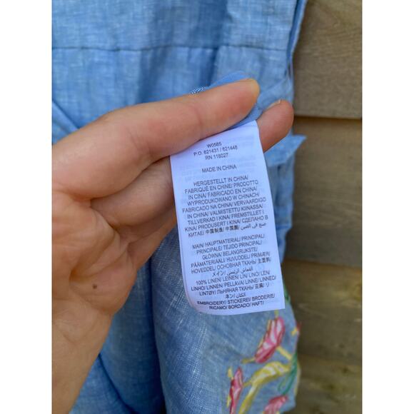 Boden blue chambray tropical bird embroidered linen midi dress - Picture 10 of 10